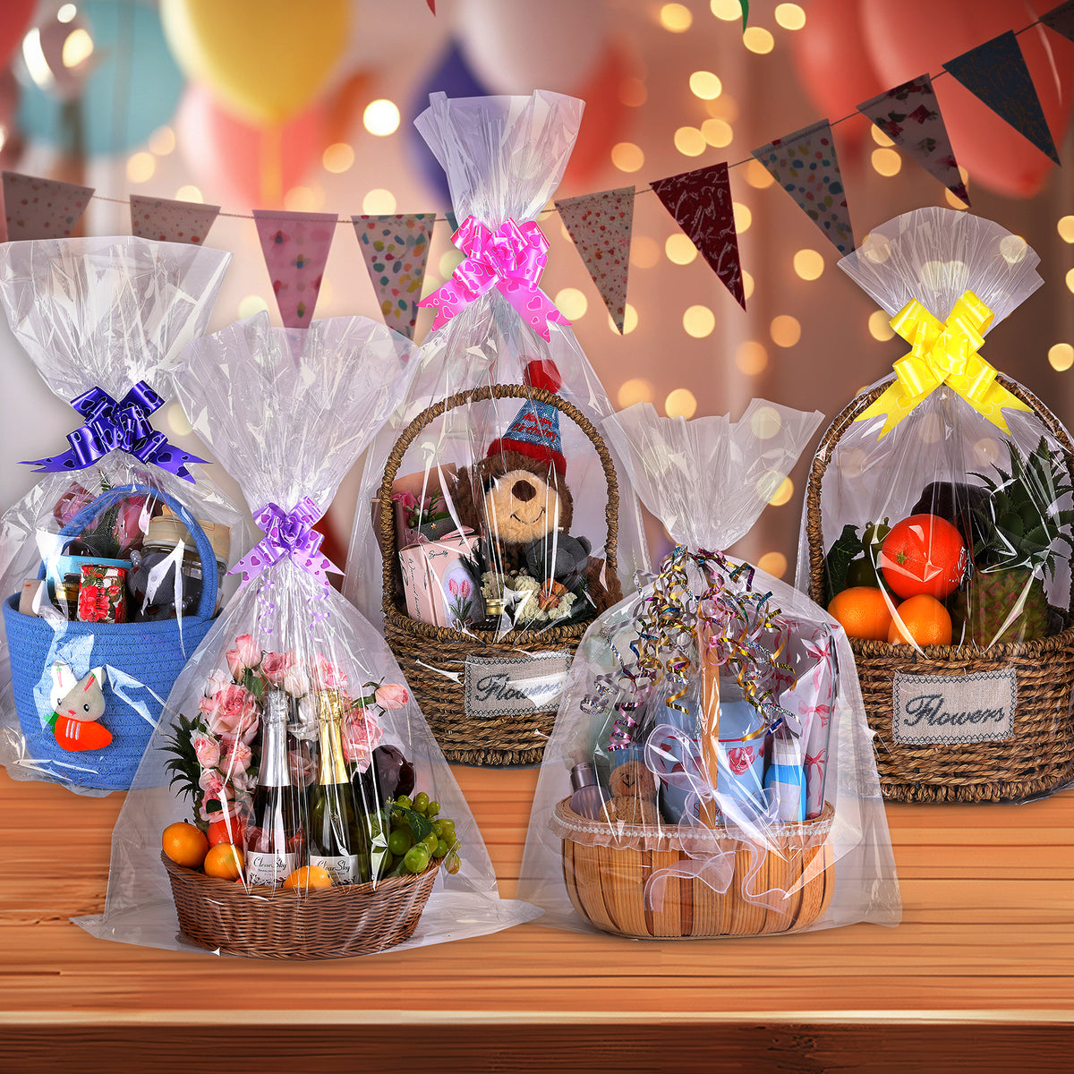 30 Pcs Clear Large Cellophane Bags 18x30 Inch Cellophane Wrap Gift Bags for Gift Baskets