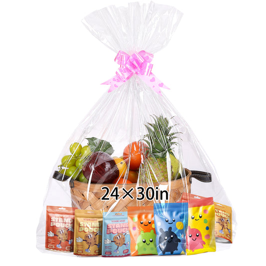 24 Pcs Large Cellophane Bags 24x30 inch Cellophane Wrap Clear Gift Bags for Gift Baskets