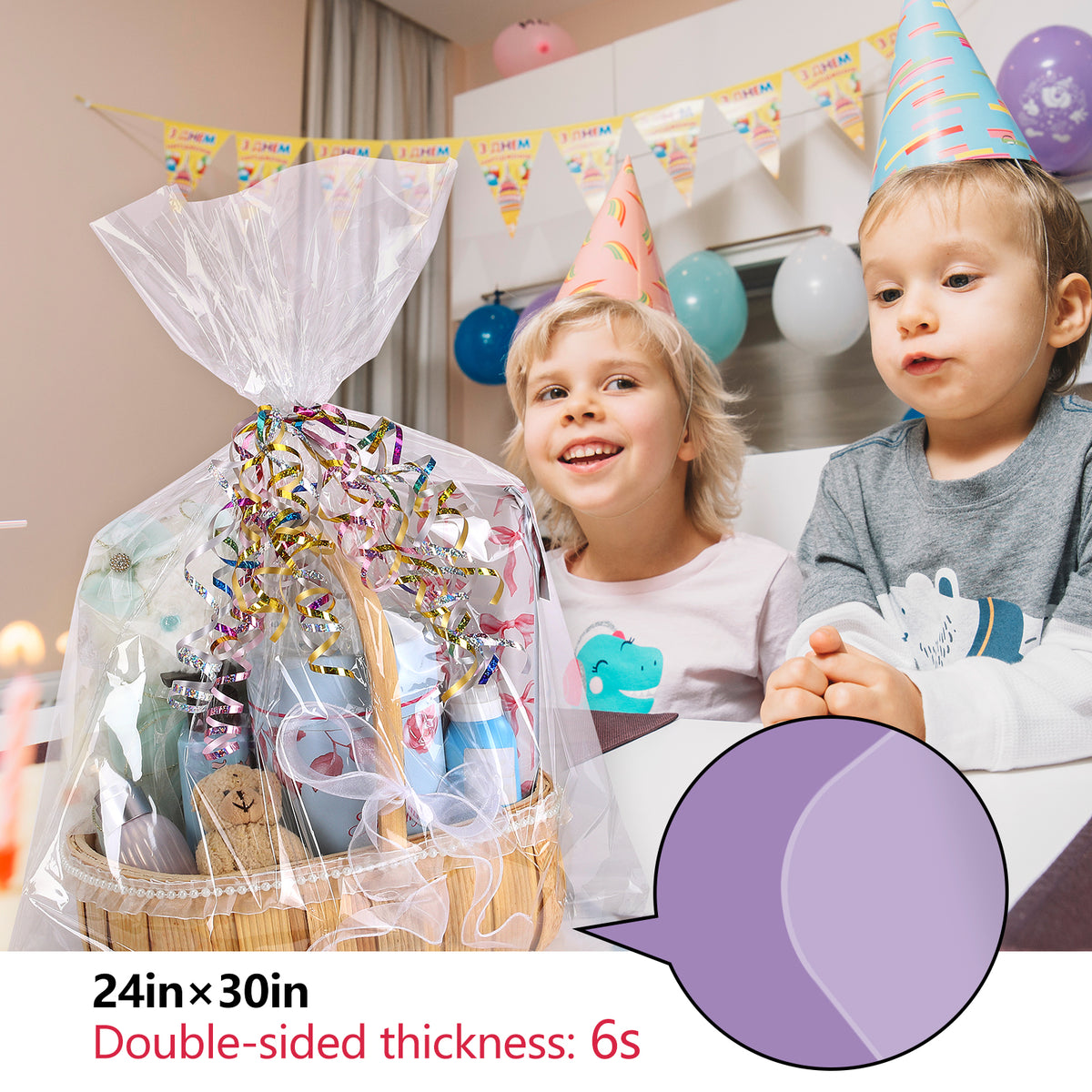 24 Pcs Large Cellophane Bags 24x30 inch Cellophane Wrap Clear Gift Bags for Gift Baskets