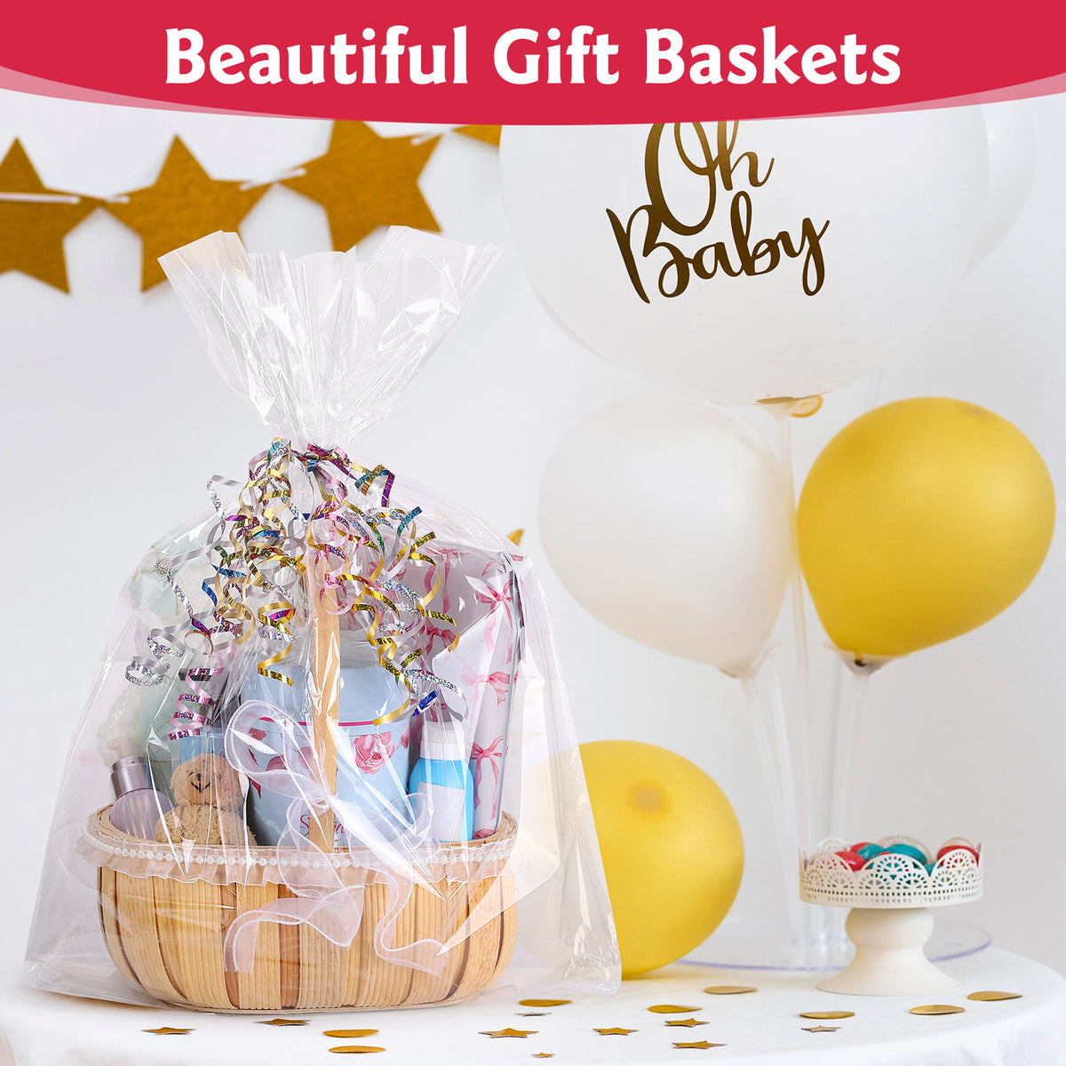 24 Pcs Large Cellophane Bags 24x30 inch Cellophane Wrap Clear Gift Bags for Gift Baskets