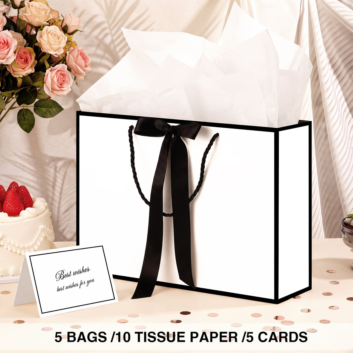 Jaikg 5 Pack White Gift Bags with Handles, 14" Medium Gift Bag with Tissue Paper