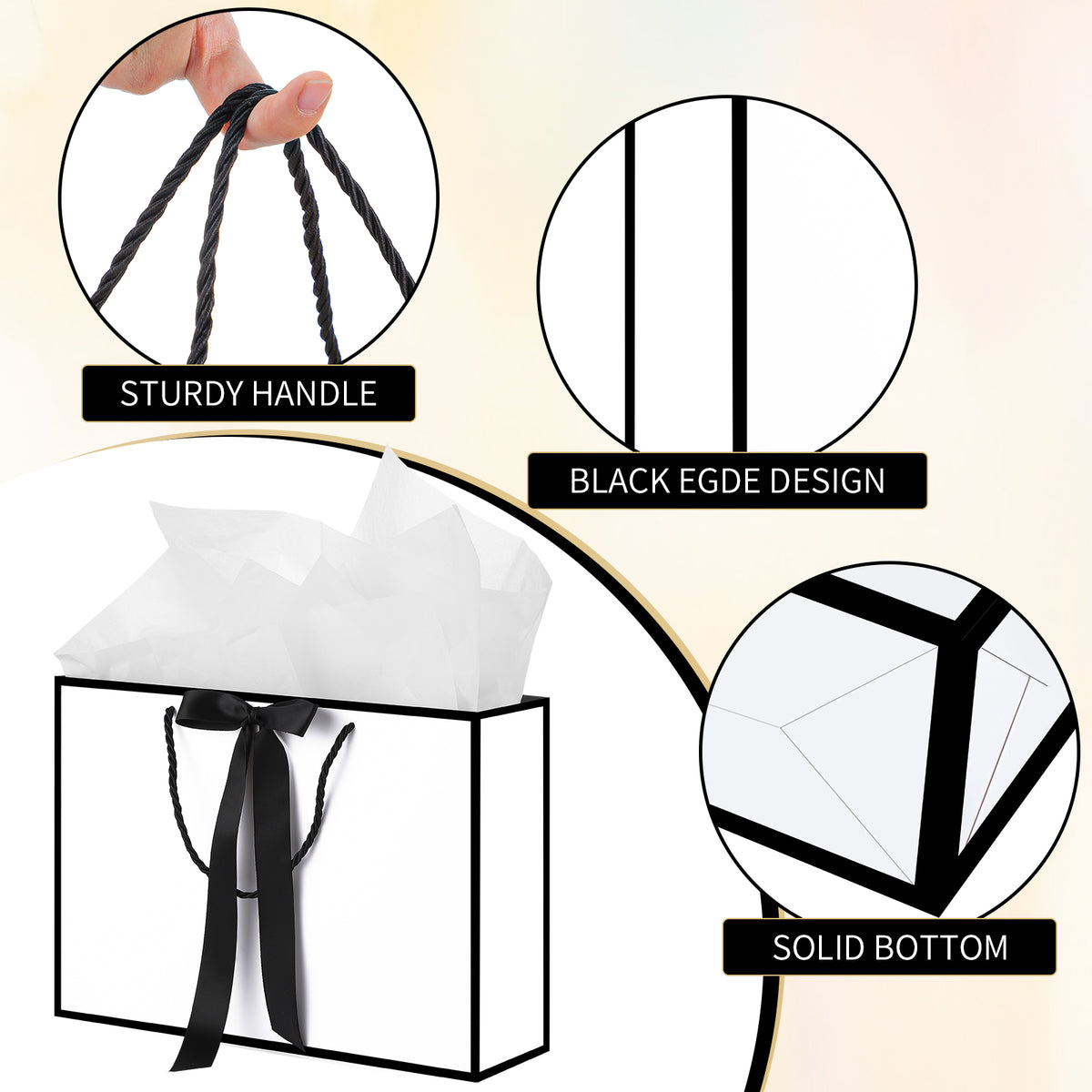 Jaikg 5 Pack White Gift Bags with Handles, 14" Medium Gift Bag with Tissue Paper