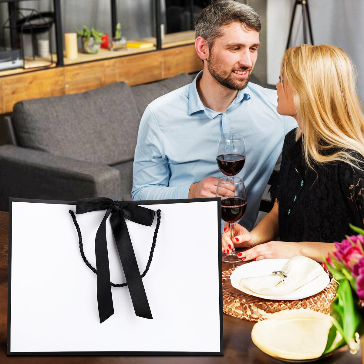 Jaikg 5 Pack White Gift Bags with Handles, 14" Medium Gift Bag with Tissue Paper