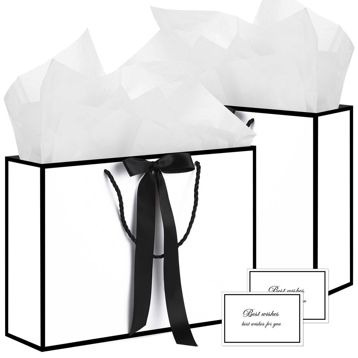 Jaikg 5 Pack White Gift Bags with Handles, 14" Medium Gift Bag with Tissue Paper