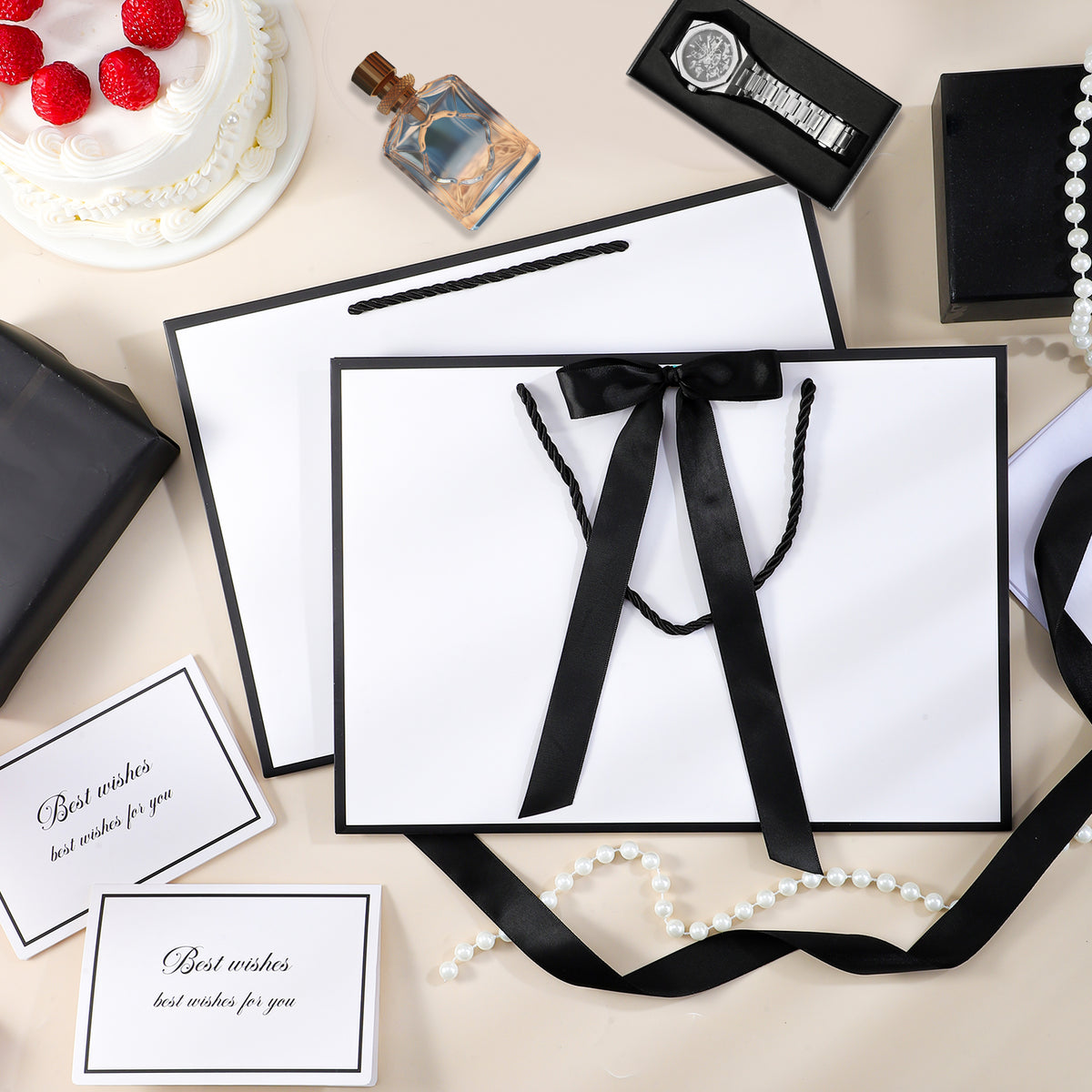 Jaikg 5 Pack White Gift Bags with Handles, 14" Medium Gift Bag with Tissue Paper