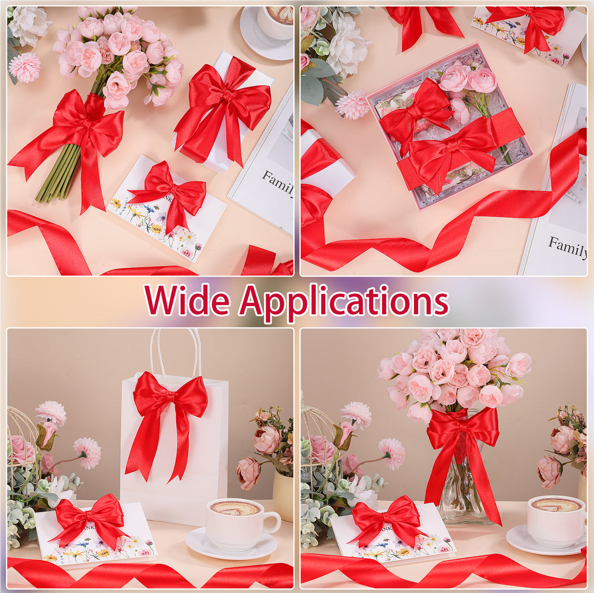 Jaikg Red Satin Ribbon Decorative 2 Rolls 1.5 inch x 60 Yards