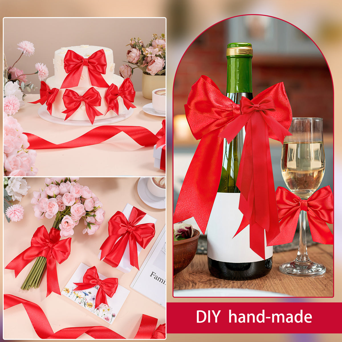 Jaikg Red Satin Ribbon Decorative 2 Rolls 1.5 inch x 60 Yards
