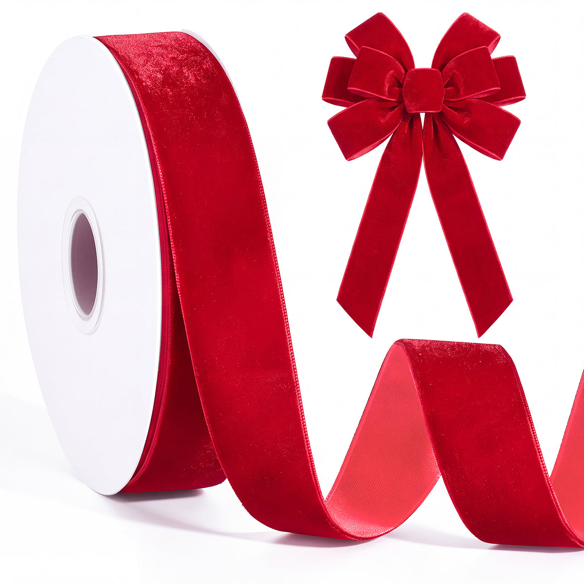 Jaikg 2 Rolls Red Velvet Ribbon Craft Bows 1 Inch x 10 Yards for Birthday Gift Bag