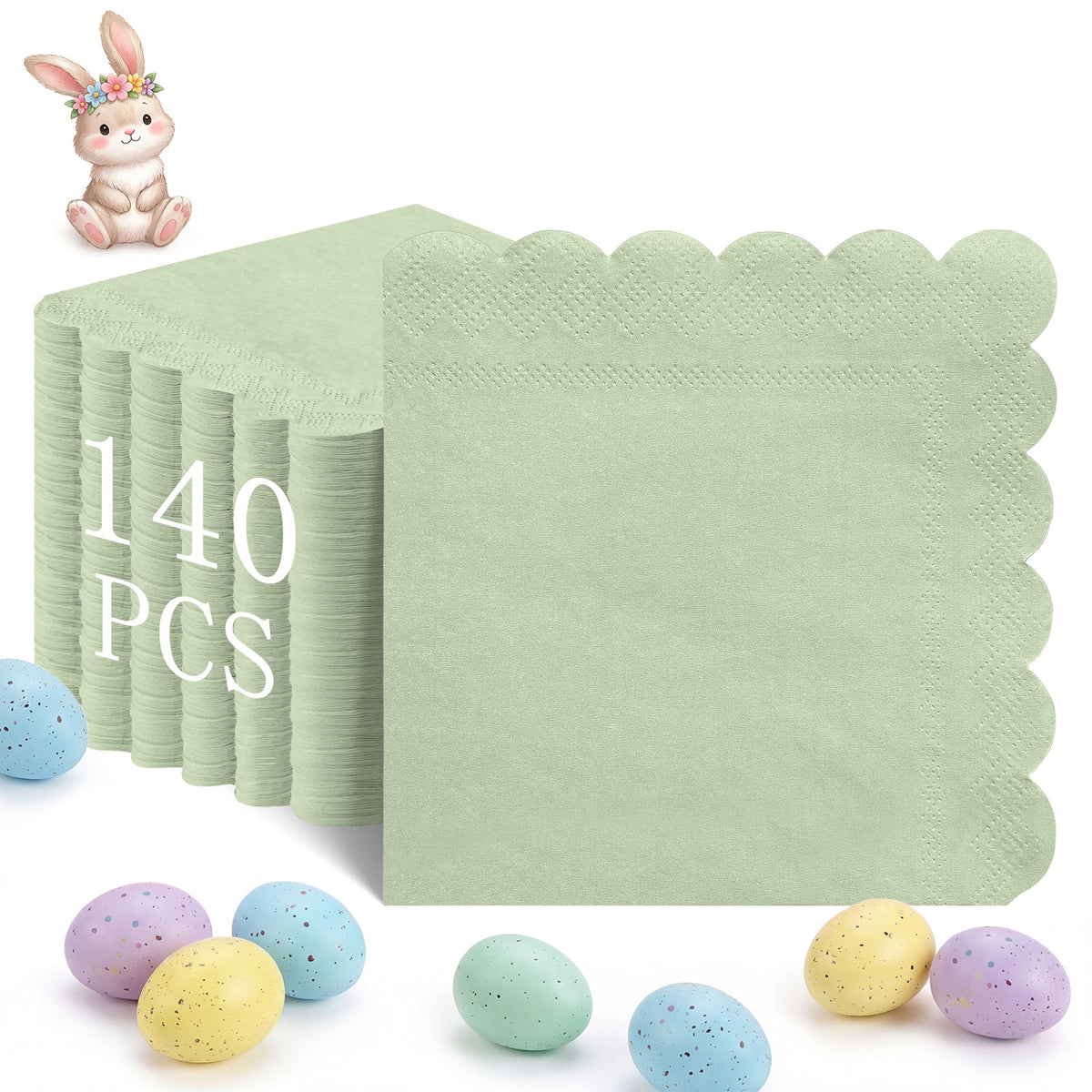 140 Pcs 5 x 5 Sage Green Cocktail Napkins for Back to School Party, Wedding, Bridal Baby Shower, Birthday