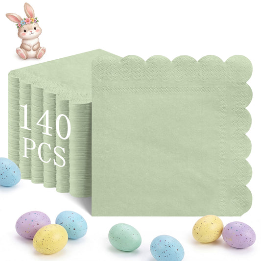 140 Pcs 5 x 5 Sage Green Cocktail Napkins for Back to School Party, Wedding, Bridal Baby Shower, Birthday
