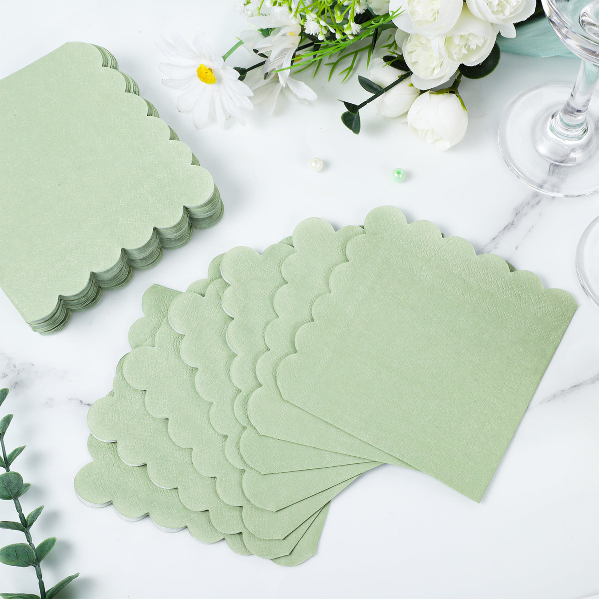 140 Pcs 5 x 5 Sage Green Cocktail Napkins for Back to School Party, Wedding, Bridal Baby Shower, Birthday