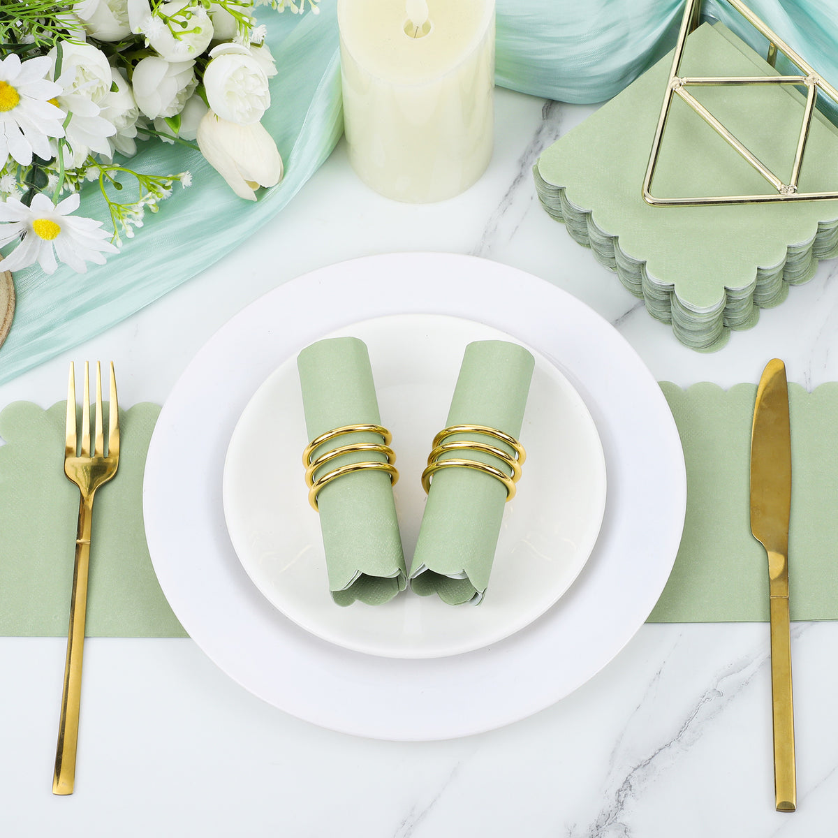 140 Pcs 5 x 5 Sage Green Cocktail Napkins for Back to School Party, Wedding, Bridal Baby Shower, Birthday