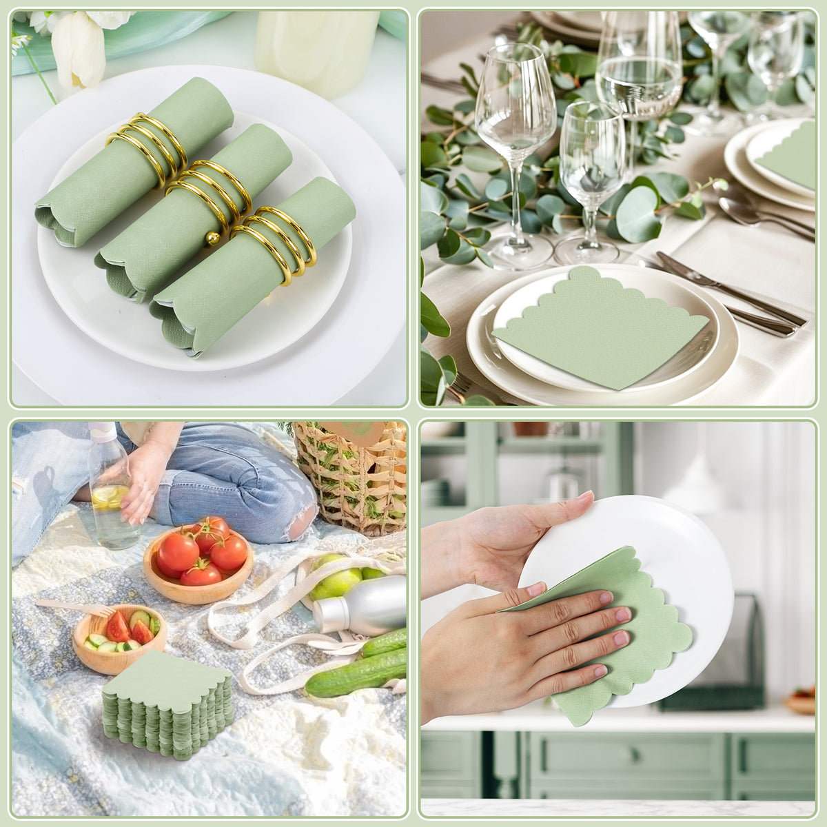 140 Pcs 5 x 5 Sage Green Cocktail Napkins for Back to School Party, Wedding, Bridal Baby Shower, Birthday