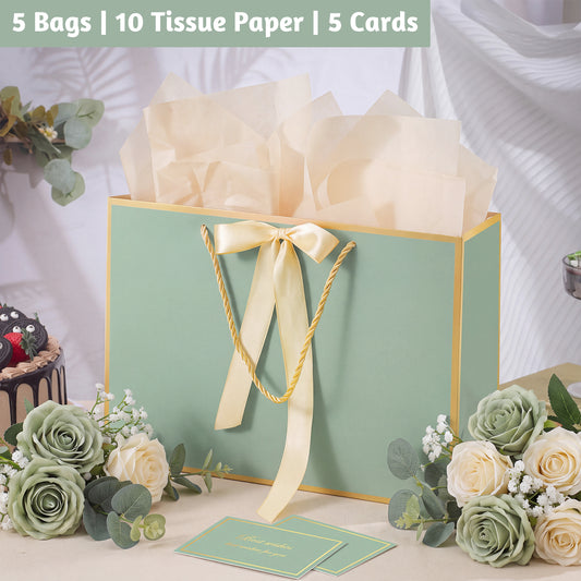 Jaikg Gift Bags Sage Green with Handles 5 Set