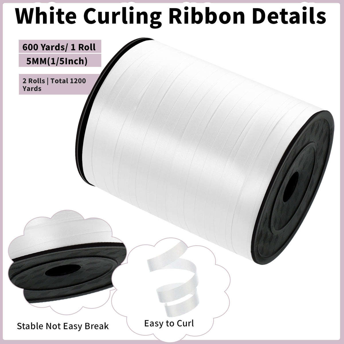 jaikg 1200 Yards White Curling Ribbon 1/5 Inch for Wedding Decor Party Gift Wrapping