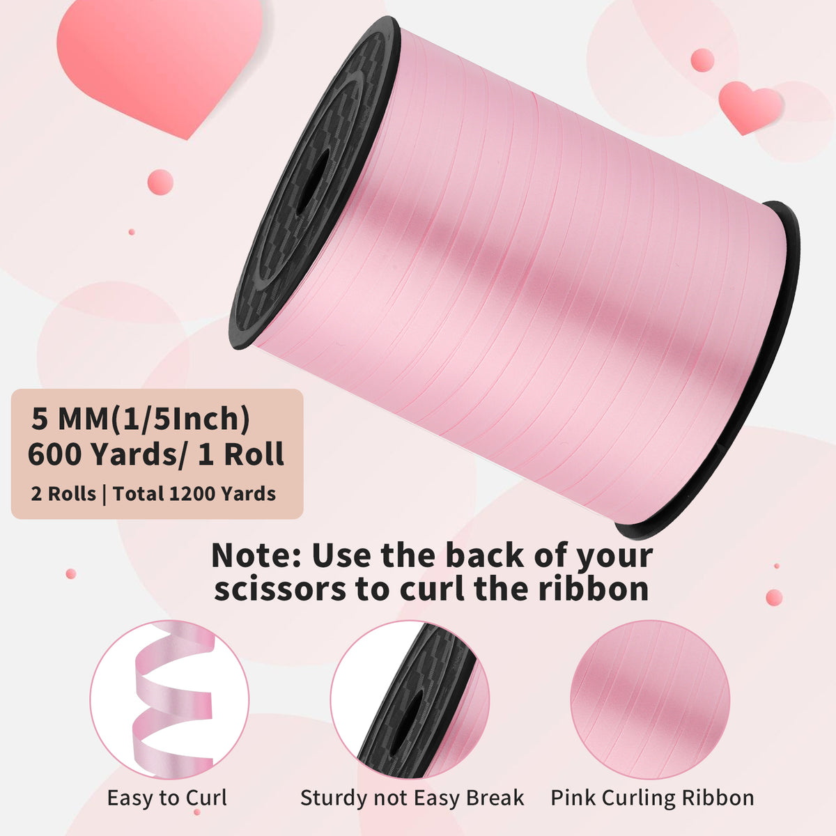 jaikg 1200 Yards Light Pink Curling Ribbon 1/5 Inch for Wedding Decor Gift Wrapping